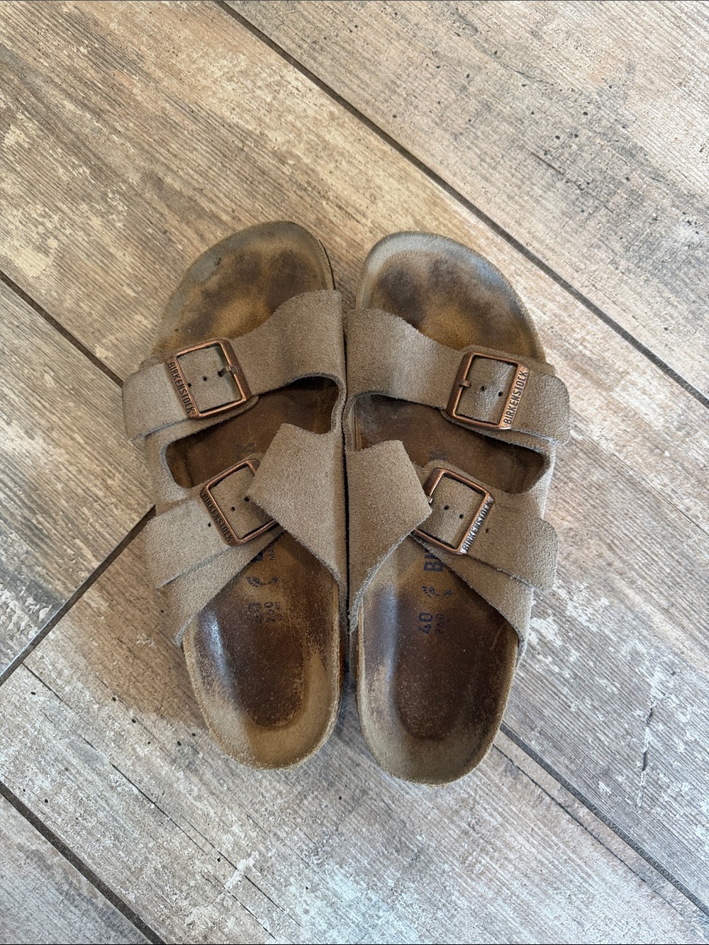 Birkenstock Taupe Suede Double-Buckle Slides